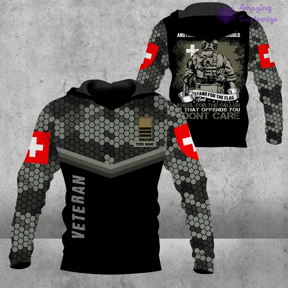 Sweat à capuche personnalisé avec nom et grade de soldat/vétéran suisse - 16897248