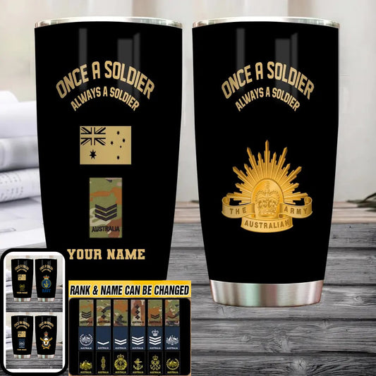 Personalized Australian Veteran/ Soldier With Rank And Name Camo Tumbler Gold Flag - 2507230001