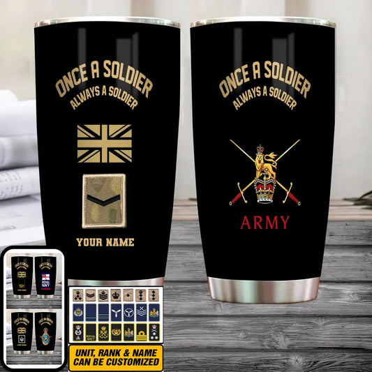 Personalized UK Veteran/ Soldier With Rank And Name Camo Tumbler Gold Flag - 0202240001