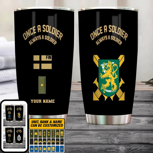 Personalized Finland Veteran/ Soldier With Rank And Name Camo Tumbler Gold Flag - 2607230001