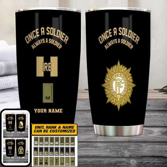 Personalized Ireland  Veteran/ Soldier With Rank And Name Camo Tumbler Gold Flag - 2607230001