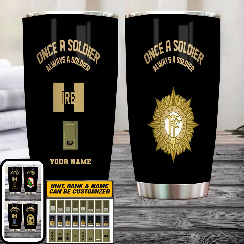Personalized Ireland  Veteran/ Soldier With Rank And Name Camo Tumbler Gold Flag - 17180640