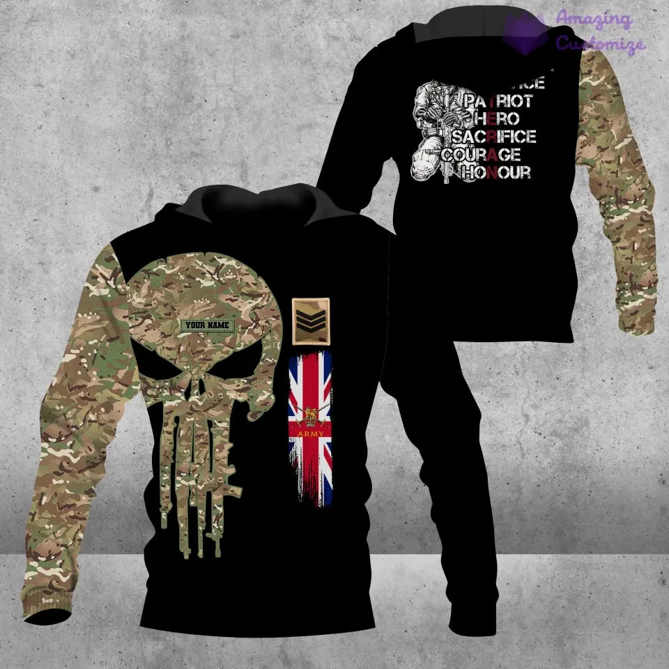 Personalized UK Solider/ Veteran Camo With Name And Rank Hoodie 3D Printed - 1207230001