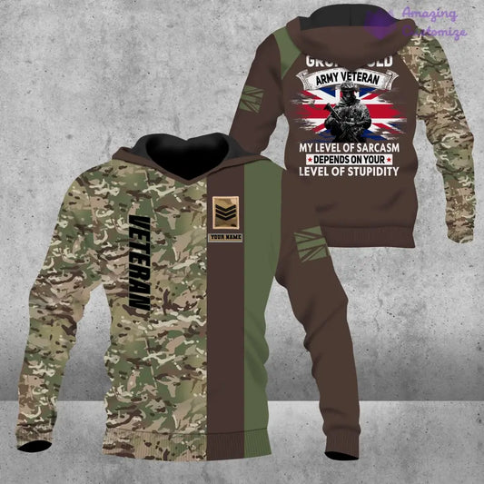 Personalized UK Solider/ Veteran Camo With Name And Rank Hoodie 3D Printed - 1207230002