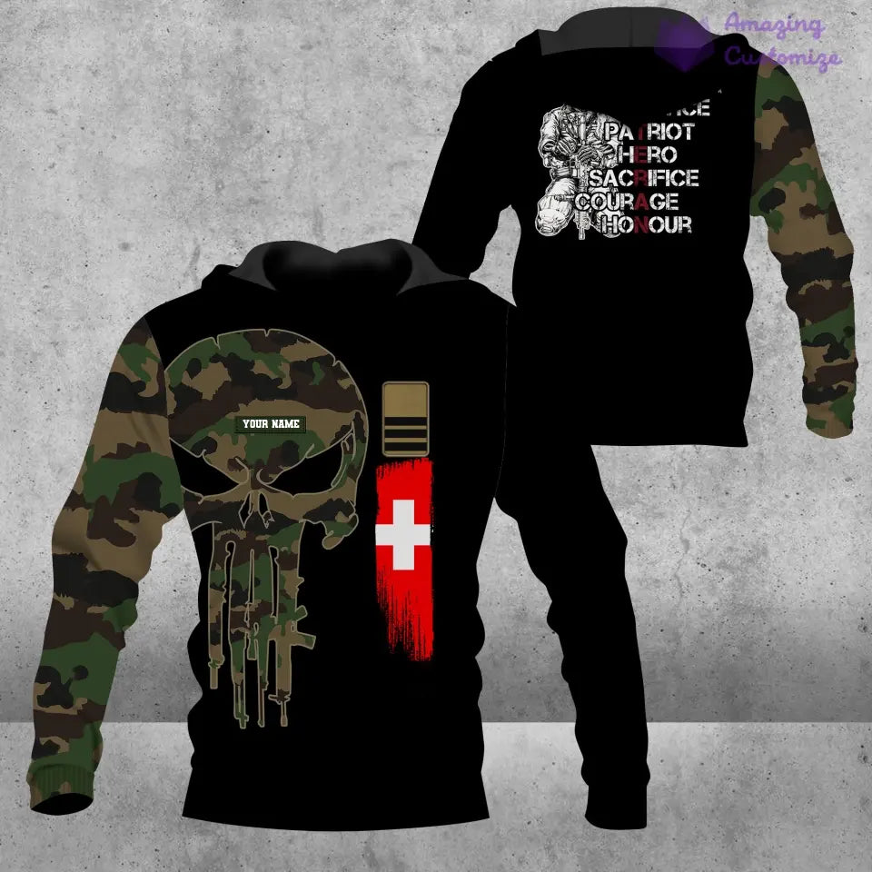 T-shirt Hawaïen personnalisé avec camouflage soldat suisse/vétéran avec nom et grade imprimé en 3D - 16891200