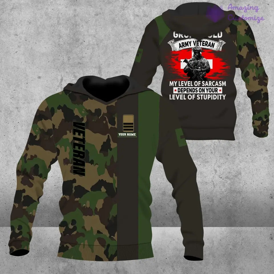 Sweat à capuche personnalisé avec camouflage soldat/vétéran suisse avec nom et grade imprimé en 3D - 1689120001