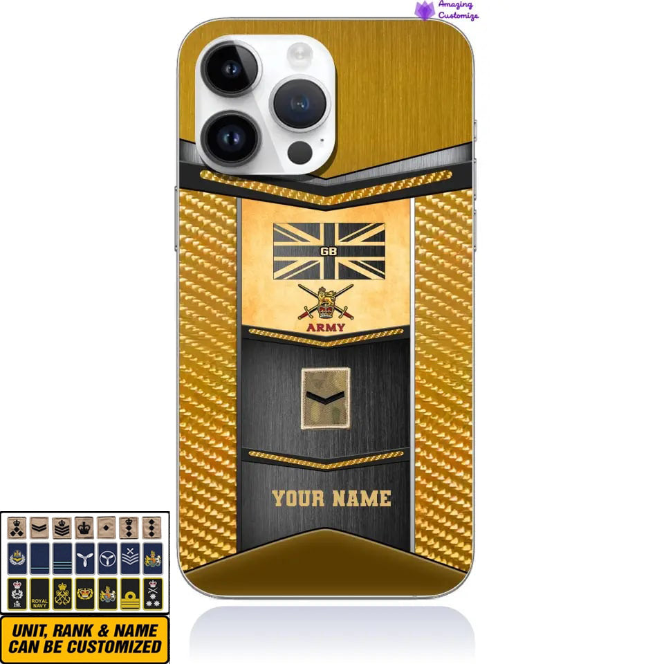Étui de téléphone personnalisé pour soldat/vétéran du Royaume-Uni avec grade et nom imprimés - 2607230001