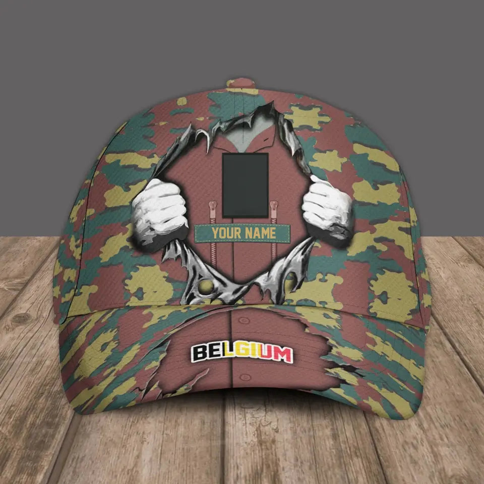 Personalized Rank And Name Belgium Soldier/Veterans Camo Baseball Cap - 3107230001