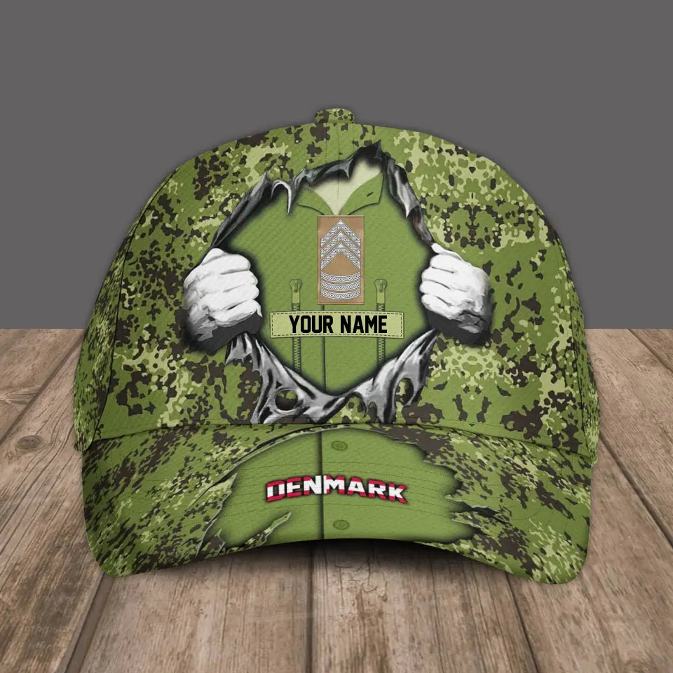Personalized Rank And Name Denmark Soldier/Veterans Camo Baseball Cap - 16907616