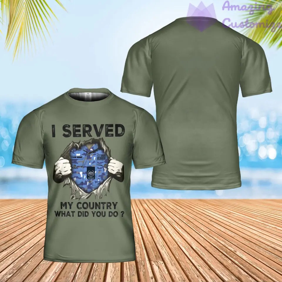 Personalized Australia Soldier/ Veteran Camo With Name And Rank T-Shirt 3D Printed - I Served My Country - 17069184