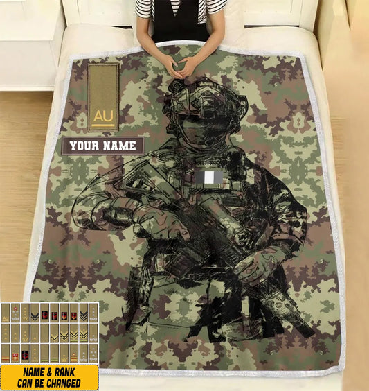 Personalized Italy Solider/ Veteran Camo With Name And Rank Fleece Blanket 3D Printed - 17229024