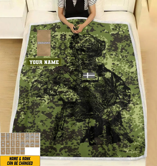 Personalized Denmark Solider/ Veteran Camo With Name And Rank Fleece Blanket 3D Printed - 17229024