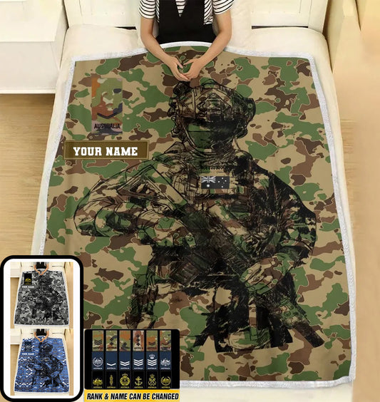 Personalized Australian Solider/ Veteran Camo With Name And Rank Fleece Blanket 3D Printed - 0608230001