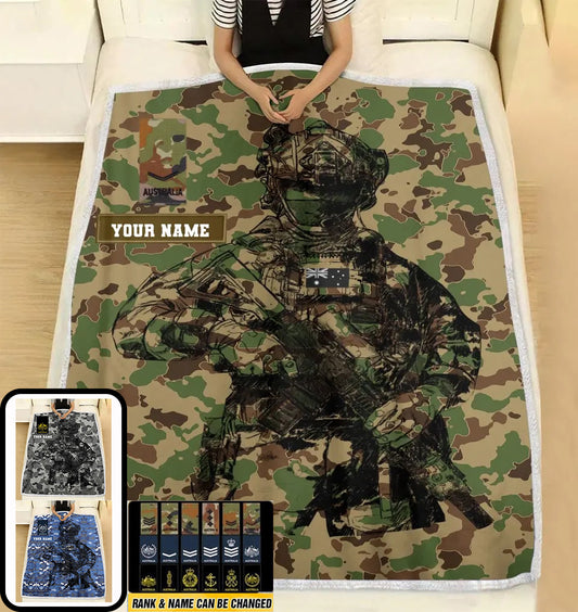 Personalized Australian Solider/ Veteran Camo With Name And Rank Fleece Blanket 3D Printed - 17229024