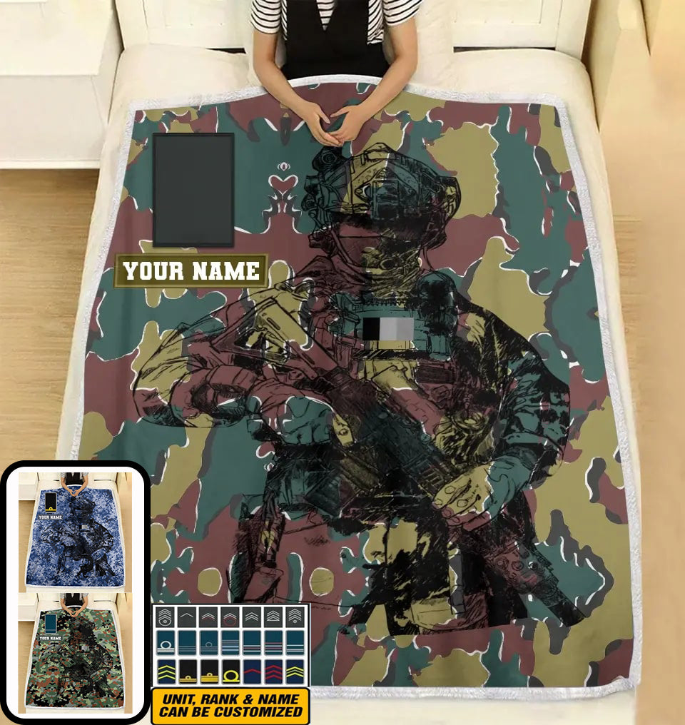 Personalized Belgium Solider/ Veteran Camo With Name And Rank Fleece Blanket 3D Printed - 17229024