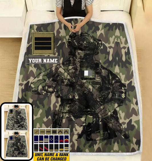 Personalized France Solider/ Veteran Camo With Name And Rank Fleece Blanket 3D Printed - 17229024