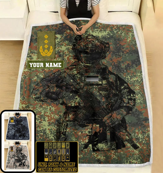Personalized Germany Solider/ Veteran Camo With Name And Rank Fleece Blanket 3D Printed - 17229024