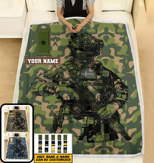 Personalized Sweden Solider/ Veteran Camo With Name And Rank Fleece Blanket 3D Printed - 0608230001