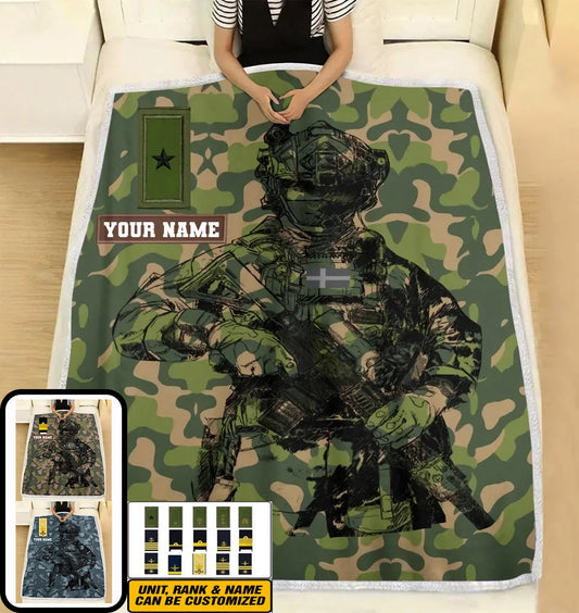 Personalized Sweden Solider/ Veteran Camo With Name And Rank Fleece Blanket 3D Printed - 17229024