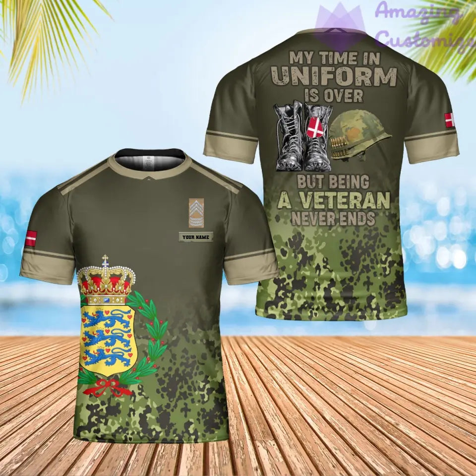 Personalized Denmark Soldier/ Veteran Camo With Name And Rank T-shirt 3D Printed - 17070048