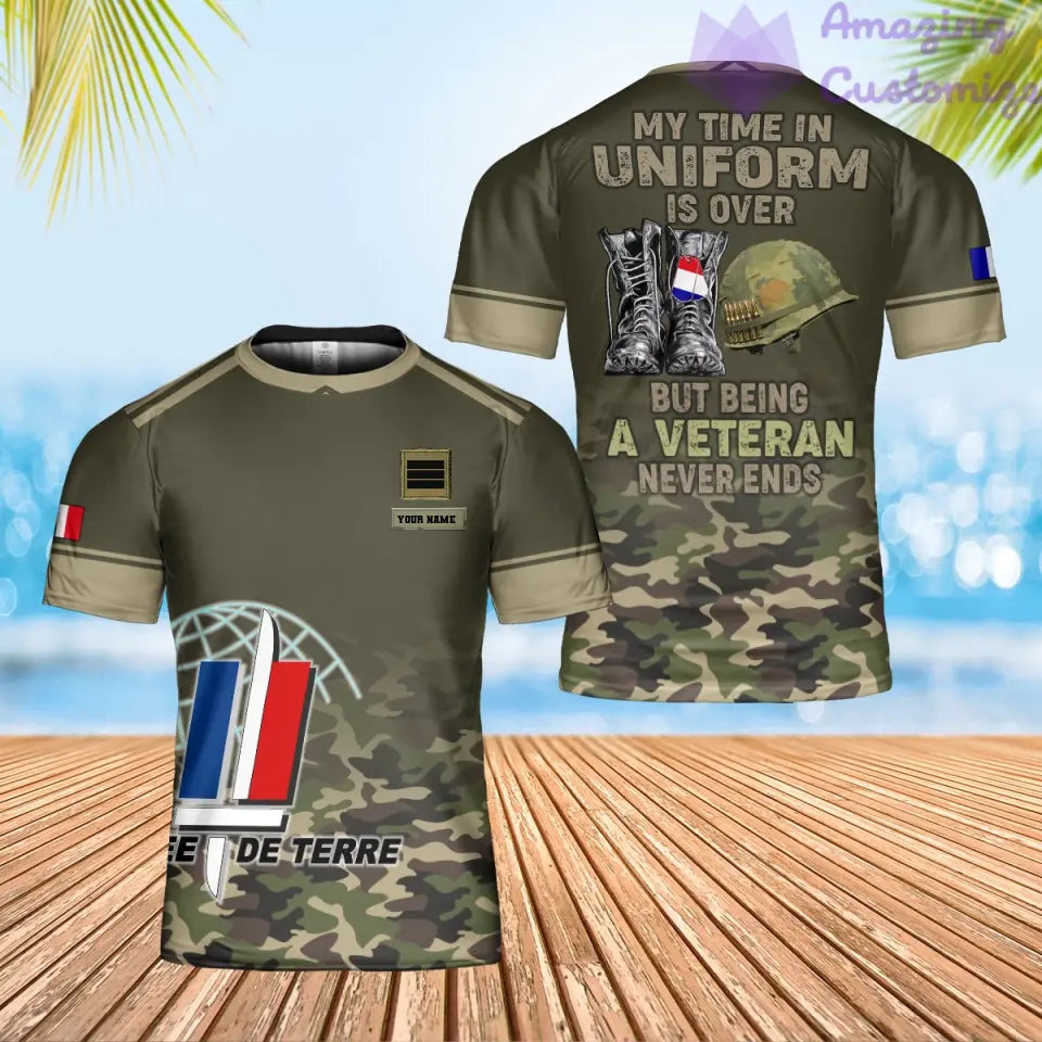 Personalized France Soldier/ Veteran Camo With Name And Rank T-Shirt 3D Printed - 1901240002