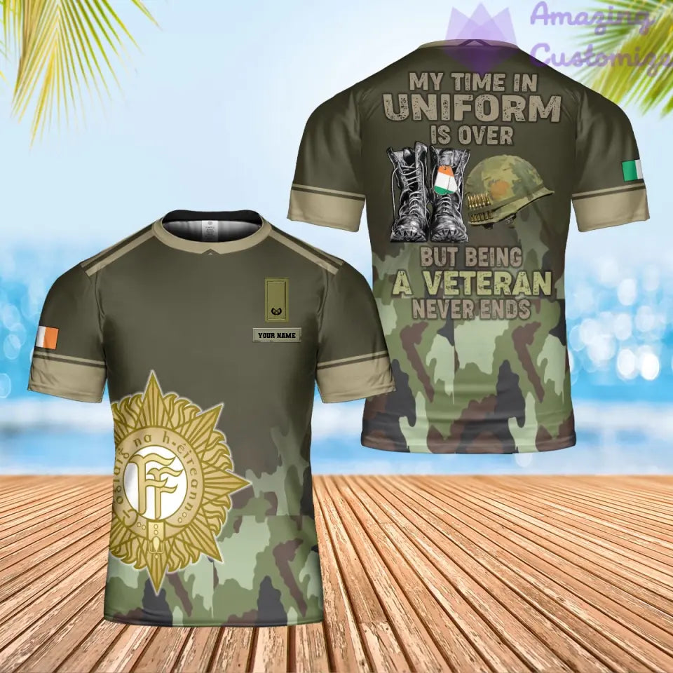Personalisiertes irisches Soldaten-/Veteranen-T-Shirt im Camouflage-Stil mit Namen und Rang, 3D-Druck – 0402240001