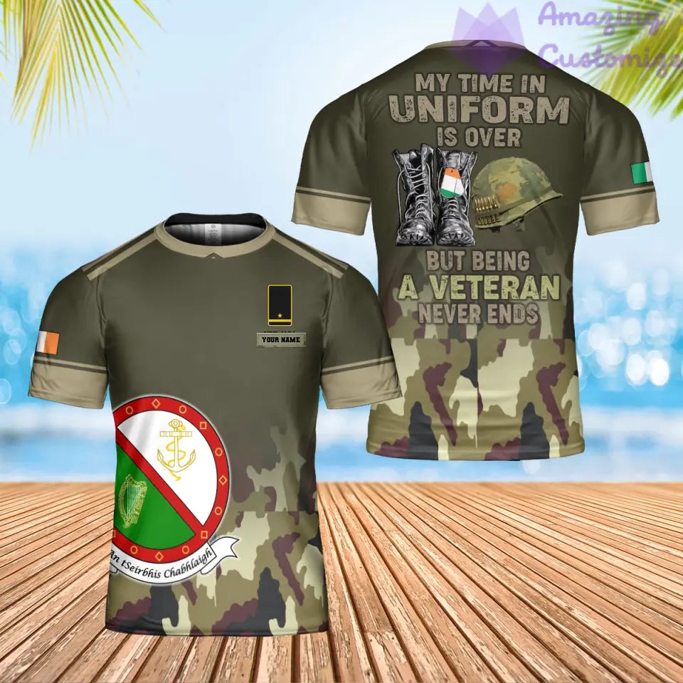 Personalisiertes irisches Soldaten-/Veteranen-T-Shirt im Camouflage-Stil mit Namen und Rang, 3D-Druck – 0402240001