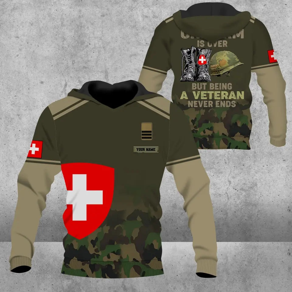 Sweat à capuche personnalisé avec nom et grade de soldat/vétéran suisse - 16920576