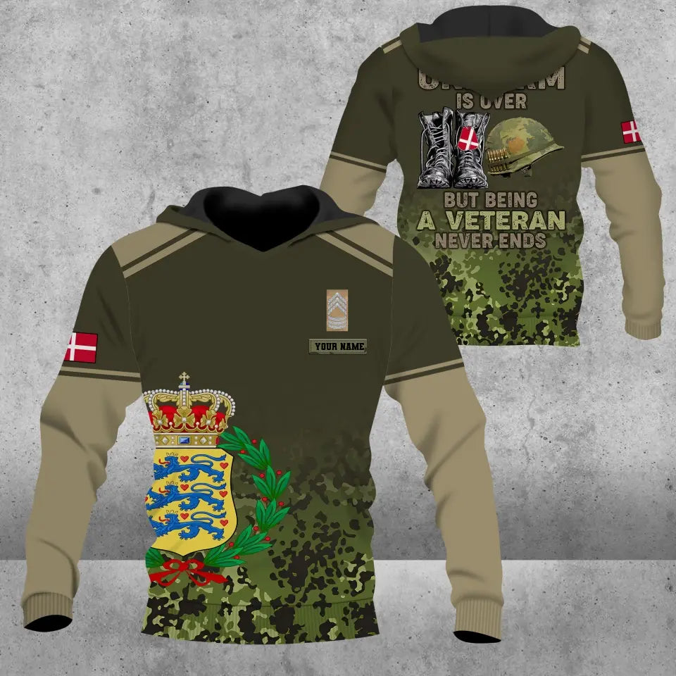 Personalized Denmark Soldier/ Veteran Camo With Name And Rank Hoodie - 1508230001