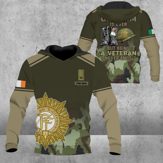 Personalized Ireland Soldier/ Veteran Camo With Name And Rank Hoodie 3D Printed -1508230001