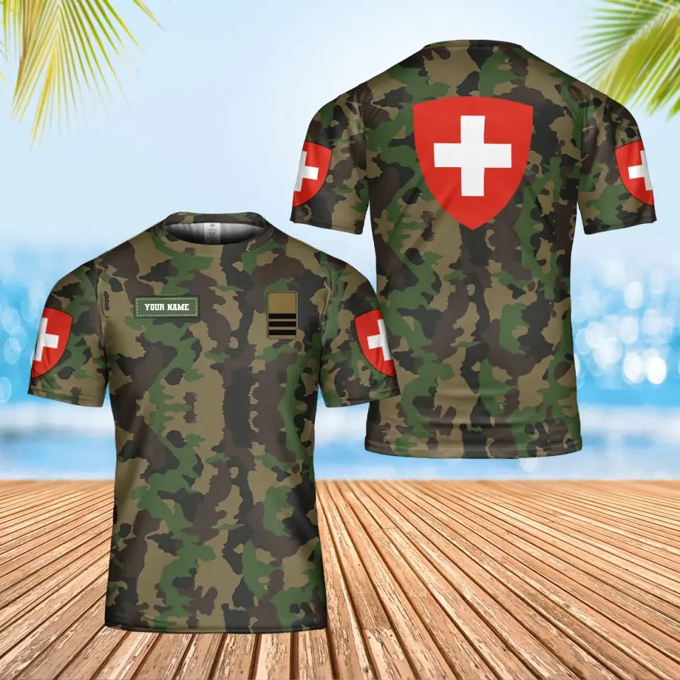 Personalized Swiss Soldier/ Veteran Camo With Name And Rank T-shirt 3D Printed - 17070048