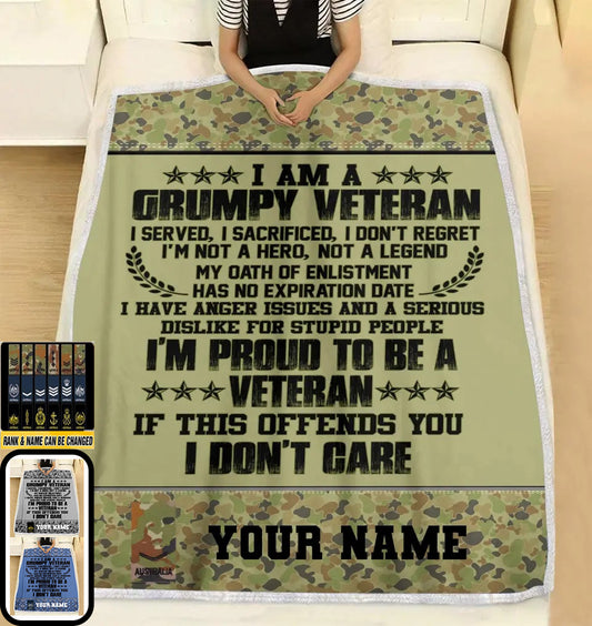Personalized Australian Solider/ Veteran Camo With Name And Rank Fleece Blanket 3D Printed - 2508230001
