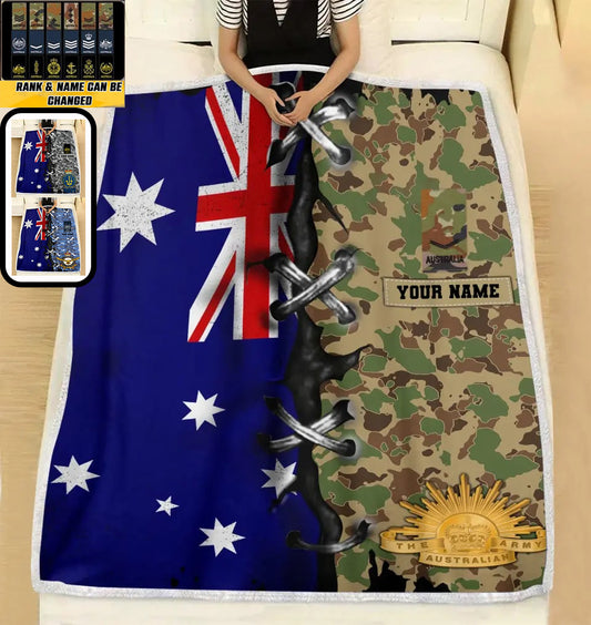 Personalized Australian Soldier/ Veteran Camo With Name And Rank Fleece Blanket 3D Printed - 1693267201