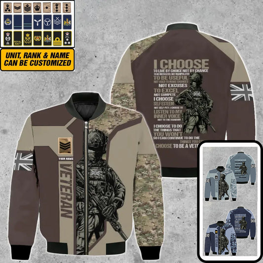 Personalized UK Soldier/ Veteran Camo With Name And Rank Bomber Jacket 3D Printed - 16932672