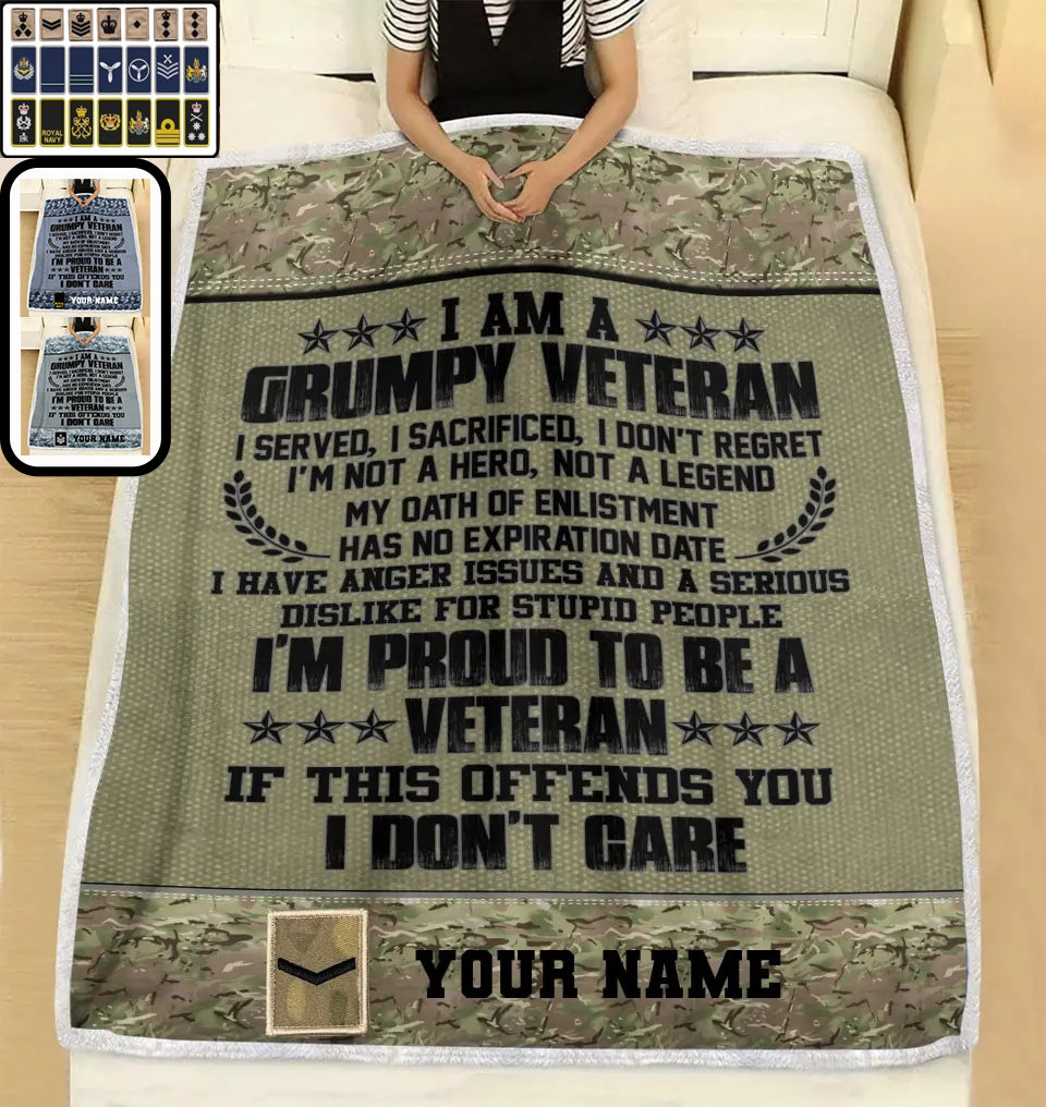 Personalized UK Soldier/ Veteran Camo With Name And Rank Fleece Blanket 3D Printed - 16932672