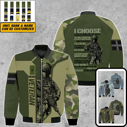 Personalized Sweden Soldier/ Veteran Camo With Name And Rank Bomber Jacket 3D Printed - 2908230001
