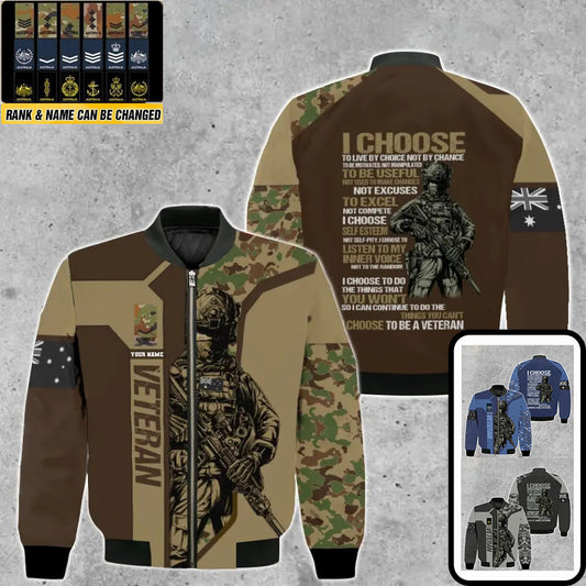 Personalized Australia Soldier/ Veteran Camo With Name And Rank Bomber Jacket 3D Printed - 2908230001