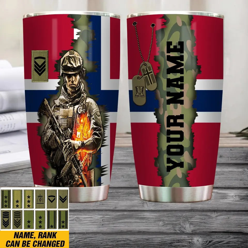 Personalized Norway Veteran/ Soldier With Rank And Name Camo Tumbler All Over Printed - 3008230002