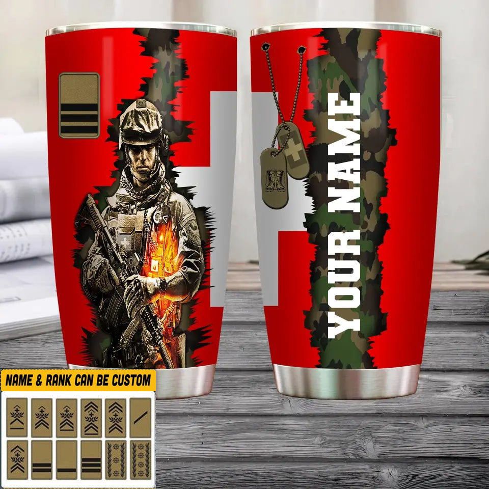 Personalized Swiss Veteran/ Soldier With Rank And Name Camo Tumbler All Over Printed - 3008230002