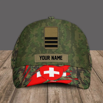 Baseballkappe mit Camouflage-Muster, mit personalisiertem Rang und Namen, Schweizer Soldaten/Veteranen, Goldversion – 1693440001