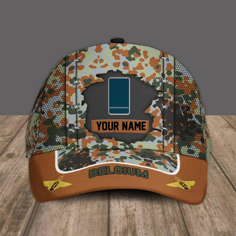 Casquette de baseball camouflage personnalisée avec rang et nom pour soldat/vétéran belge, version dorée - 16934400