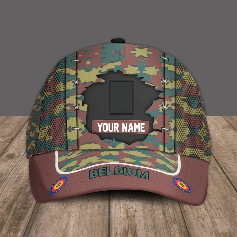 Personalized Rank And Name Belgium Soldier/Veterans Camo Baseball Cap Gold Version - 3108230001