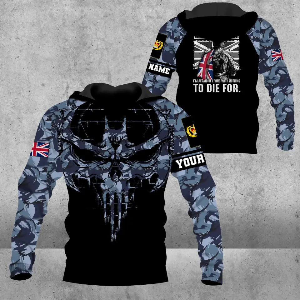 Personalisierter Kapuzenpullover mit Camouflage-Muster für britische Soldaten/Veteranen mit Namen und Rang, 3D-Druck – 0609230001