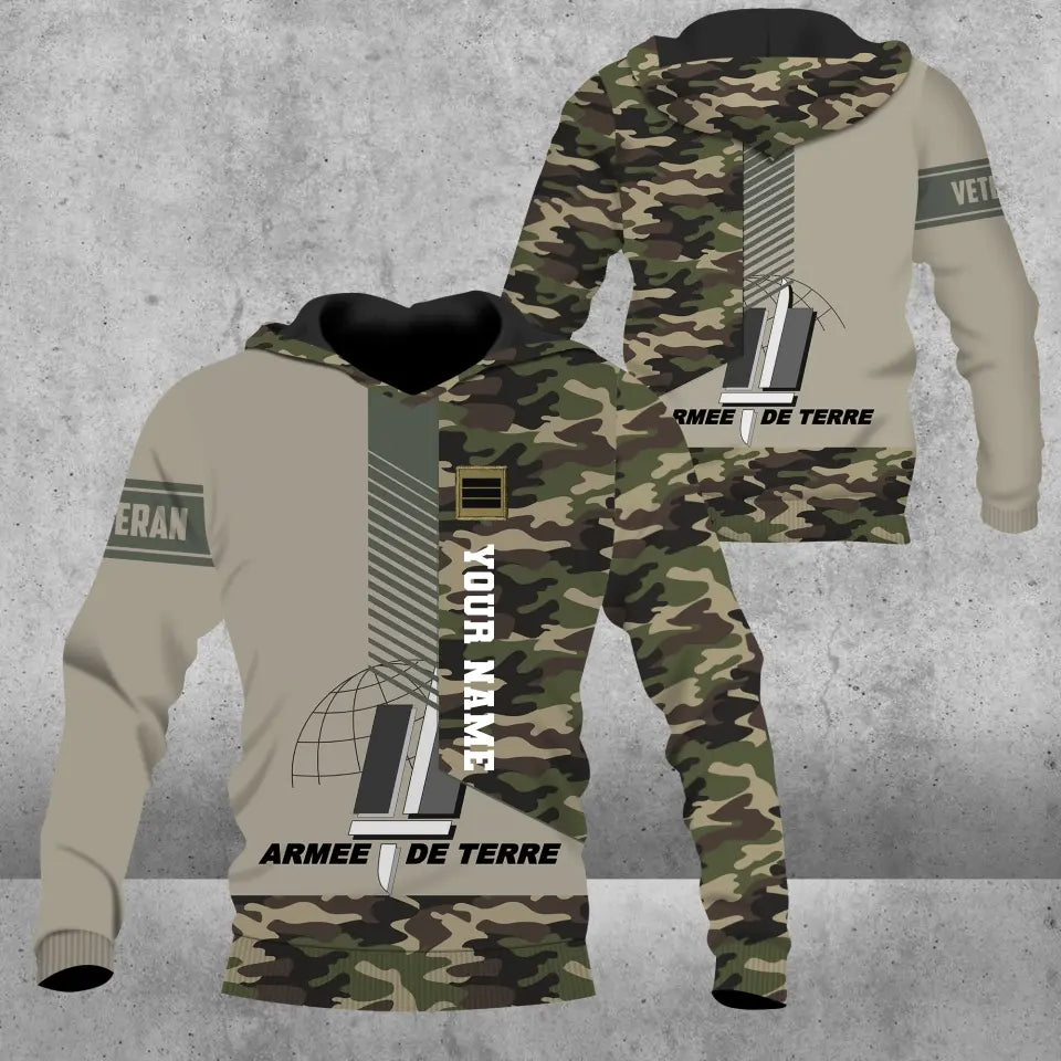 Personalized France Soldier/ Veteran Camo With Name And Rank Hoodie 3D Printed -  0909230001
