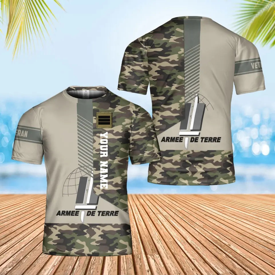 Personalized France Soldier/ Veteran Camo With Name And Rank T-Shirt 3D Printed - 0102240002