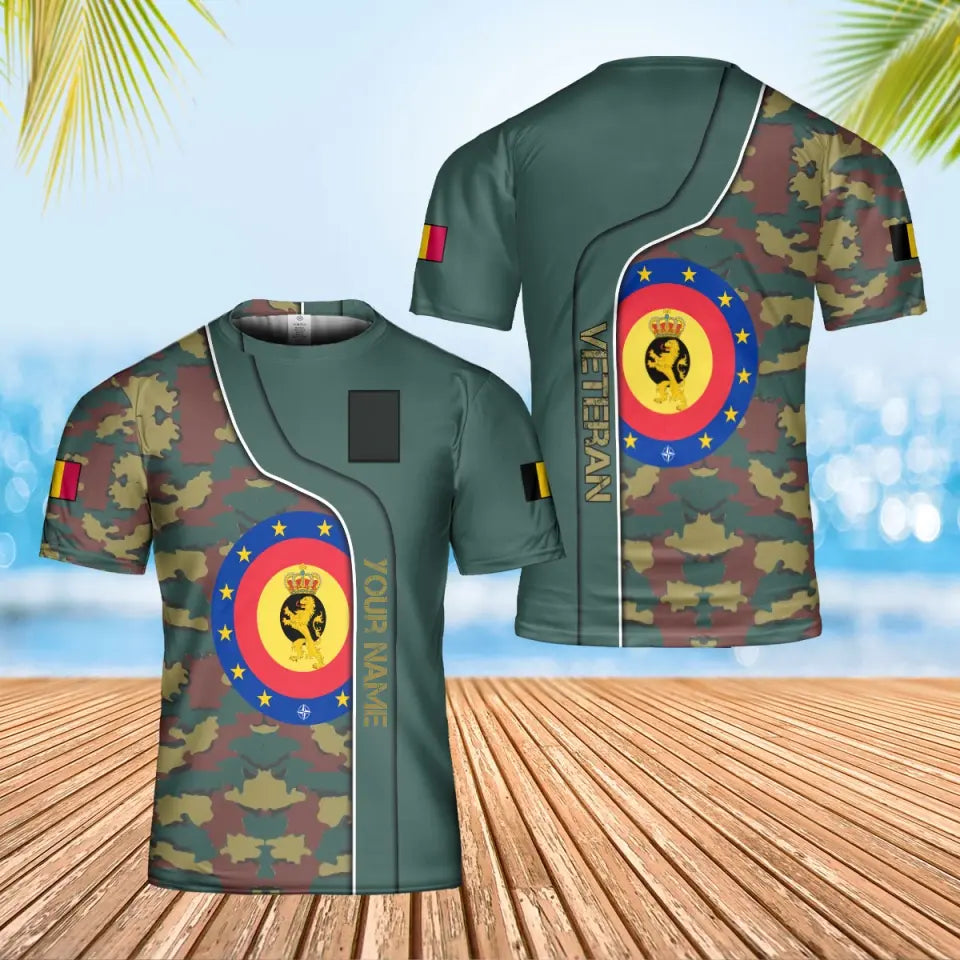 Personalized Belgium Soldier/ Veteran Camo With Name And Rank T-Shirt 3D Printed - 0202240003
