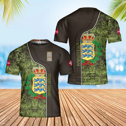 Personalized Denmark Soldier/ Veteran Camo With Name And Rank T-shirt 3D Printed - 0402240002