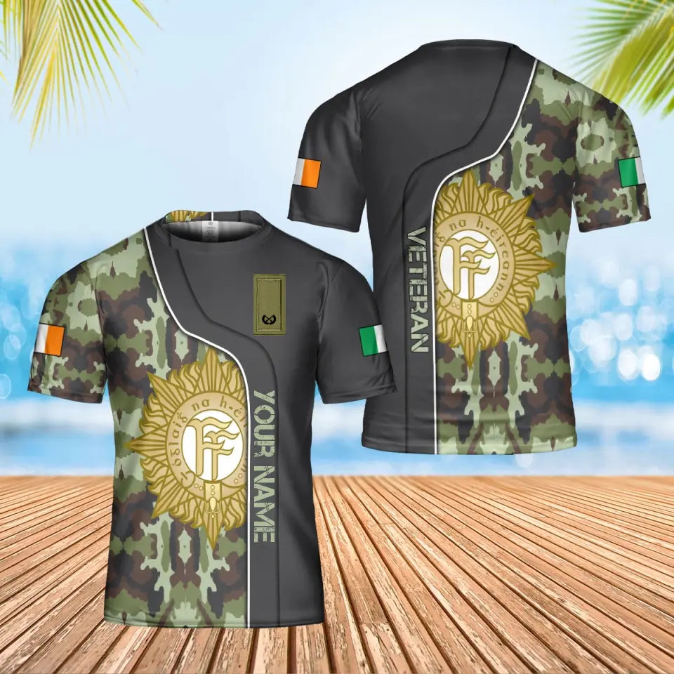Personalisiertes irisches Soldaten-/Veteranen-T-Shirt im Camouflage-Stil mit Namen und Rang, 3D-Druck – 0502240003