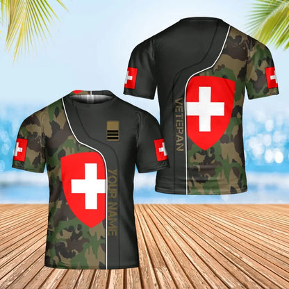 Personalized Swiss Soldier/ Veteran Camo With Name And Rank T-shirt 3D Printed - 0402240002