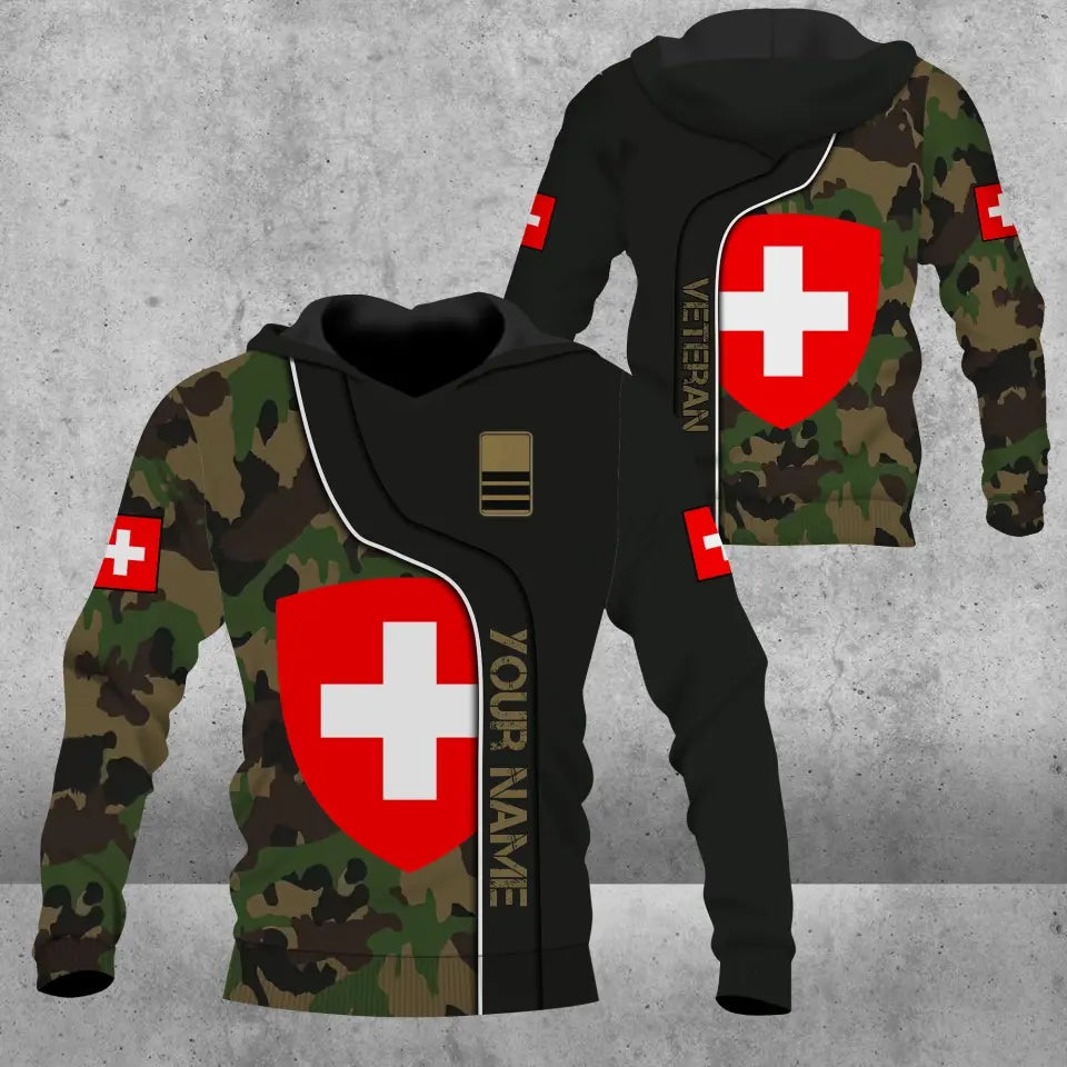 Sweat à capuche personnalisé avec nom et grade de soldat/vétéran suisse - 16941312